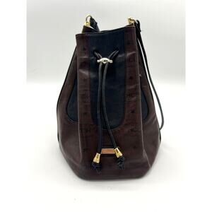 Vintage HCL Brown and Black Leather Bucket Bag